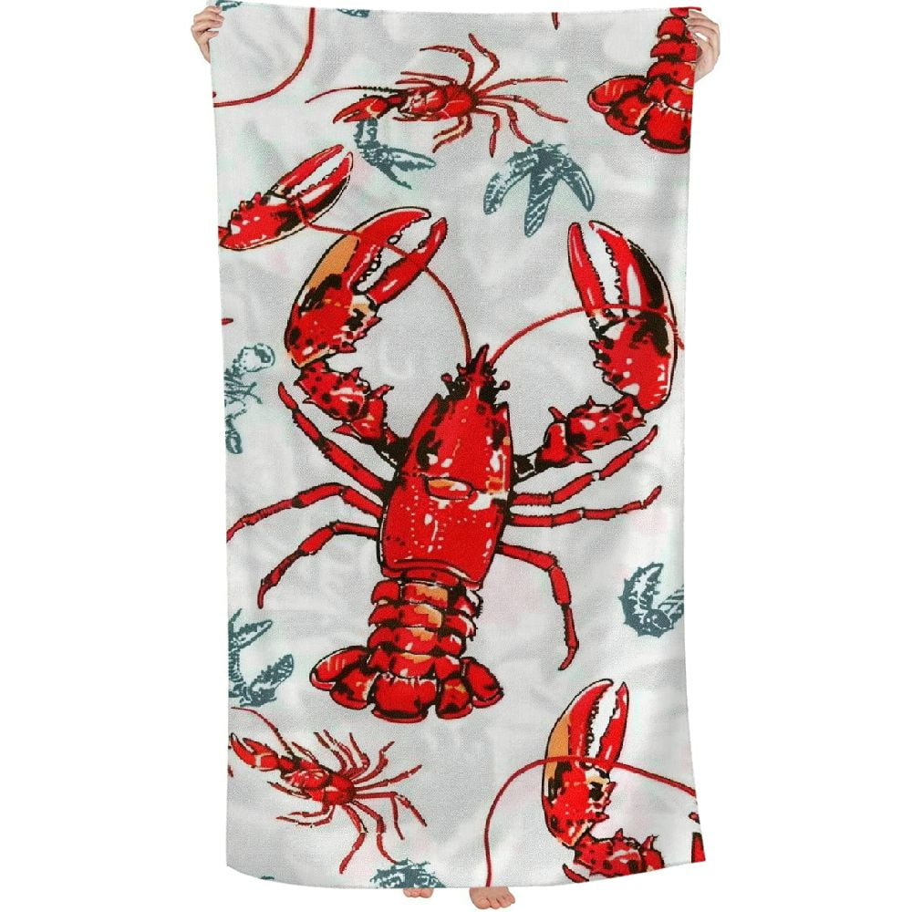 PHYHOO Red Crab Lobster Pattern Microfiber Sand Free Beach Towel Oversized Quick Dry Absorbent for Pool Swimming Bathroom Beach Towel  30x60in