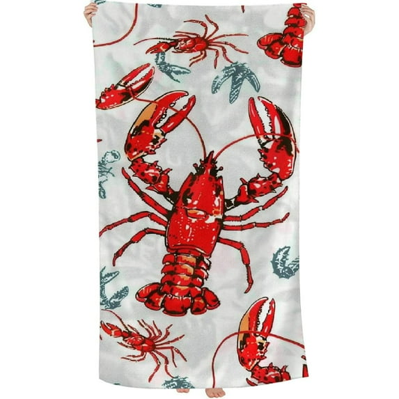 PHYHOO Red Crab Lobster Pattern Microfiber Sand Free Beach Towel Oversized Quick Dry Absorbent for Pool Swimming Bathroom Beach Towel 30x60in
