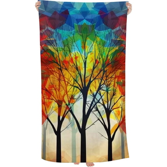 PHYHOO Red, Green and Blue Tree Beach Towels Quick Dry Towel for Beach Abstract Modern Pool/Beach Towel Adult Travel Essentials Cruise Accessories 30x60in