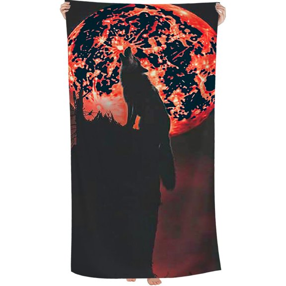 PHYHOO Red Moon Wolf Sand Free Microfiber Beach Towel Lightweight Oversized Quick Dry for Kids & Adults for Swimming, Pool, Camping, Yoga, Traveling 30x60in