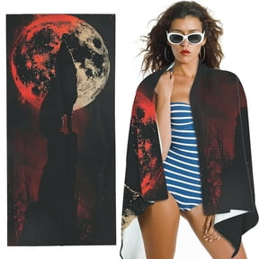 PHYHOO Red Moon Wolf Sand Free Microfiber Beach Towel Lightweight Oversized Quick Dry for Swimming, Pool, Camping, Yoga, Traveling Essentials Accessories Vacation Stuff 30x60in