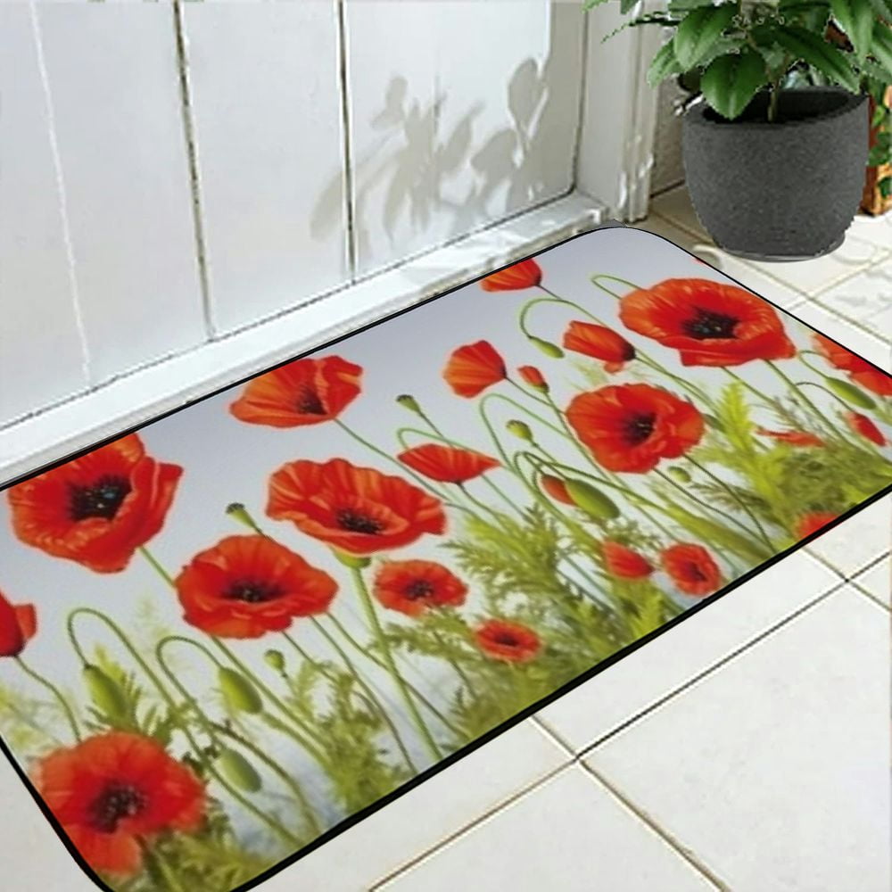 PHYHOO Red Poppy Door Mat Welcome Doormat Decorative Home Floor Mat, Non Slip Rubber Back for Outdoor Indoor Entrance Decor 19.68*47.24 in