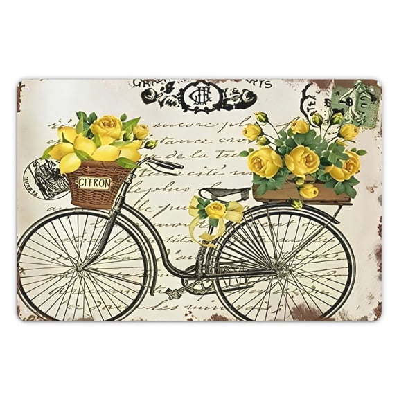 PHYHOO Retro Tin Sign Vintage Lemon and Roses Bicycle Kitchen Decor Summer Decor Funny Wall Decor for Home Cafes Office Store Pubs Club Plaque Tin Sign Gift 12x8Inches
