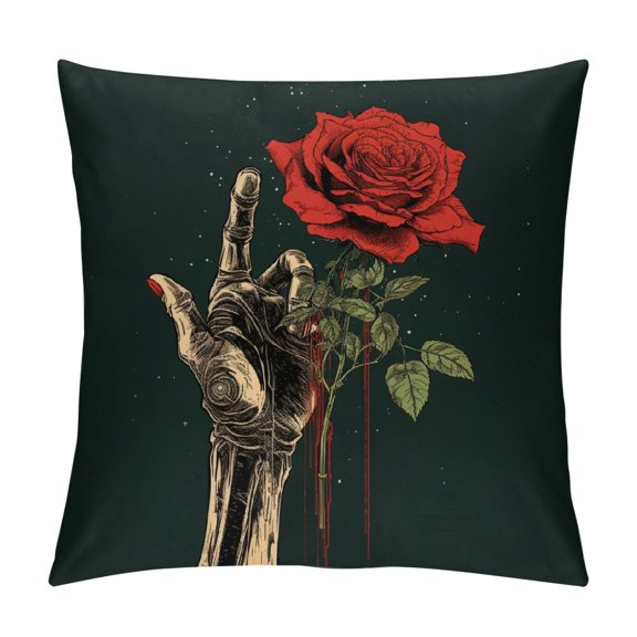 PHYHOO Rose Withered Hands Black Pillowcase, Printed Pillowcase Short Plush Square Decorative Cushion Cover, Suitable for Sofa Bedroom