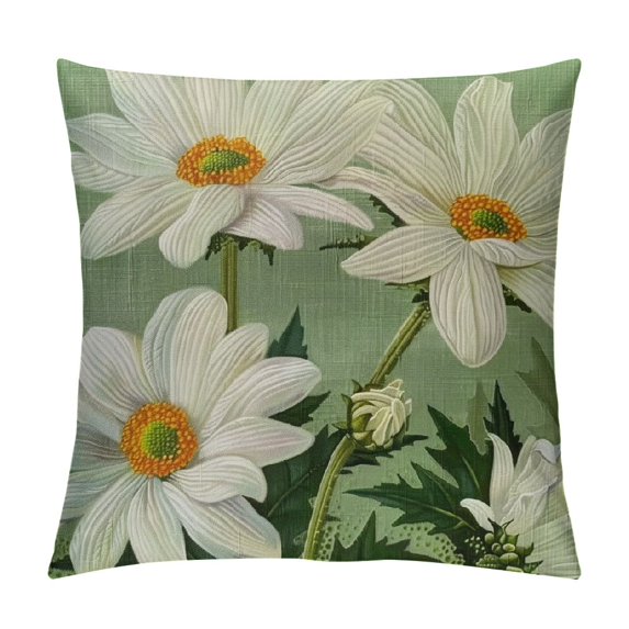 PHYHOO Rustic Flower Farmhouse Pillow Covers Yellow and White Daisy Decorative Modern Pillows Cover Square Spring Summer Floral Cushion Cover Pillow Cases Decor Sofa(T-Daisy) White
