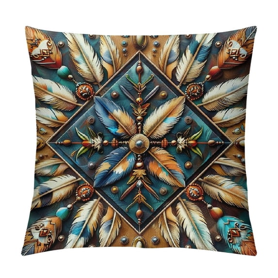 PHYHOO Rustic Throw Pillow Cushion Cover, Geometric Themed Square , Decorative Square Accent Pillow Case, and Redbrown White