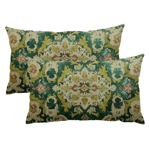 PHYHOO Sage Green Blue Boho Pillow Covers 12x20 Set of 2 Carpet Bohemian Floral Pattern Decorative Lumbar Throw Pillow Cases Outdoor Farmhouse Decoration for Sofa Couch Bed 12x20inch