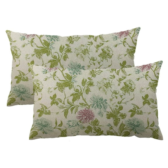 PHYHOO Sage Green Floral Pillow Covers 12x20 Set of 2 Light Green Chinoiserie Floral Decorative Throw  Vintage Rustic Toile Flower Pillowcase Outdoor Decor  Cushion Cover for Couch Sofa 12x20inch