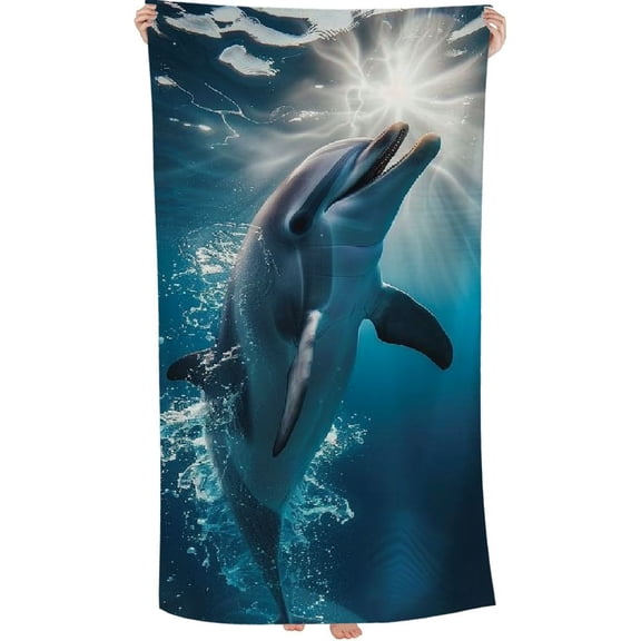 PHYHOO Sand Free Microfiber Beach Towel Lightweight Oversized Quick Dry Blue Dolphin for Kids & Adults for Swimming 30x60in