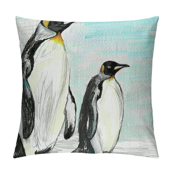 PHYHOO Sea Animals Throw Pillow Cushion Cover, Hand Drawn Art Flightless Birds , Decorative Square Accent Pillow Case, Black White