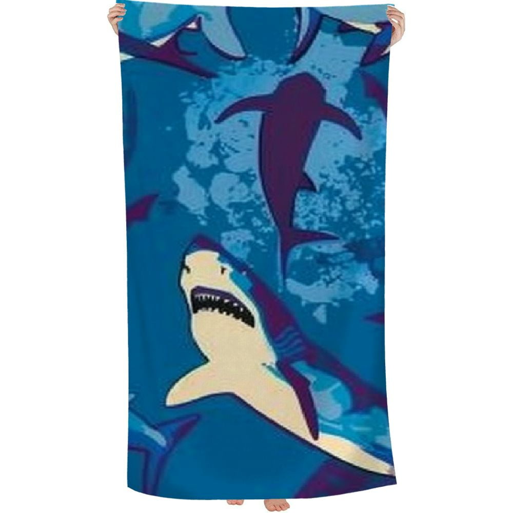 PHYHOO Shark Beach Towel for Adults Kids Large Microfiber Beach Towels Oversized Sand Free Beach Towel for Bath Travel Outdoor Pool Sport Hotel Gym and Spa Blue 30x60in