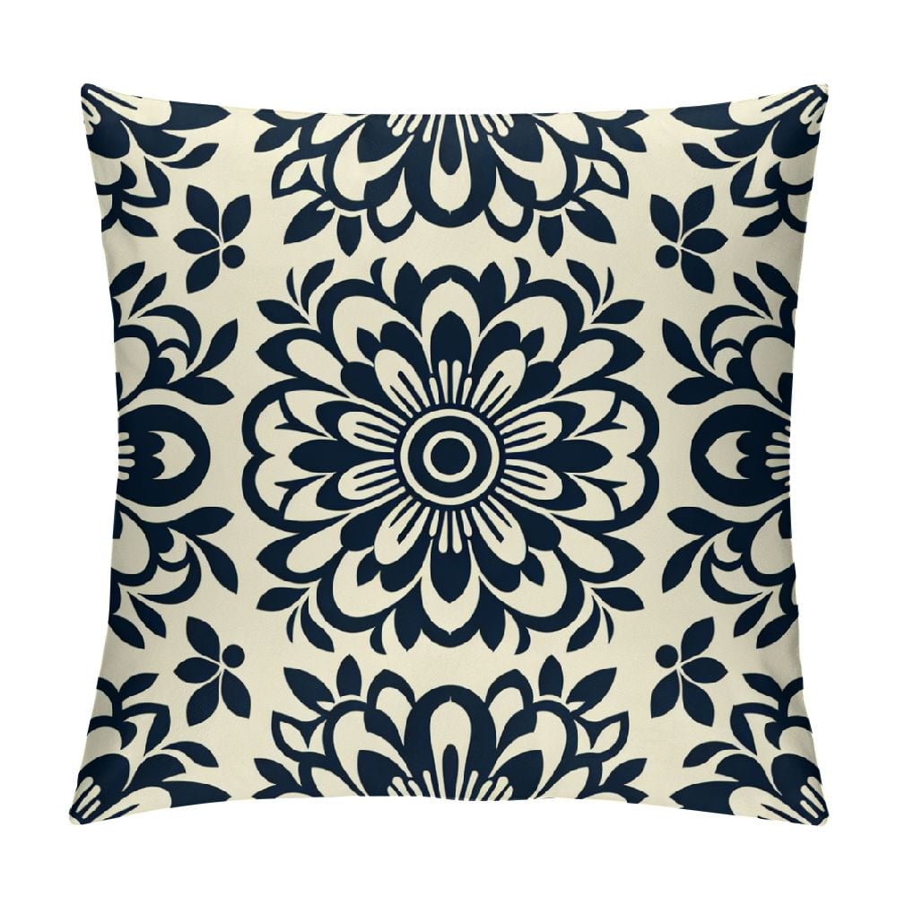 PHYHOO Short Plush Pillow Covers Black Flowers Square Pillow Case for