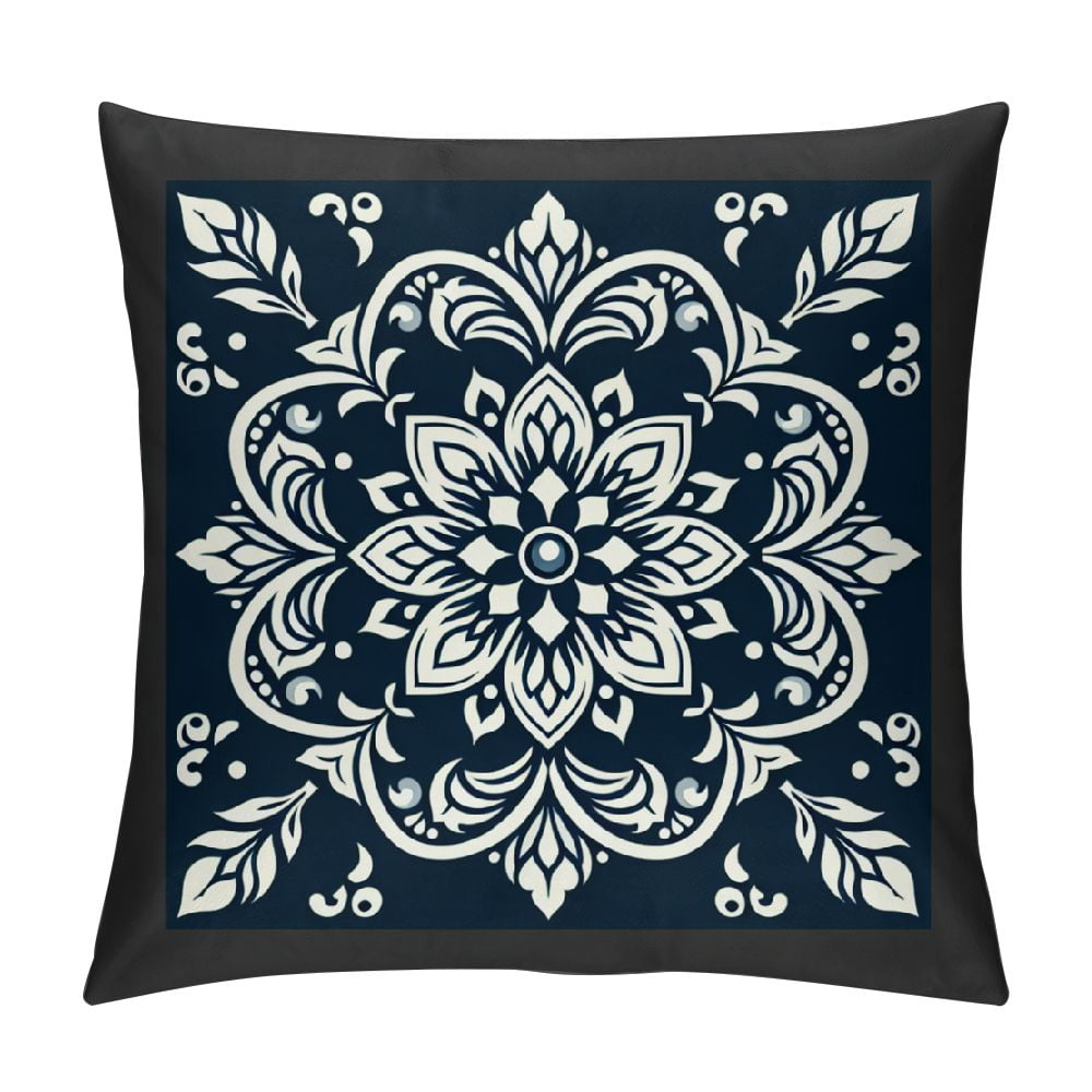 PHYHOO Short Plush Pillow Covers Blue White Floral Square Pillow Case