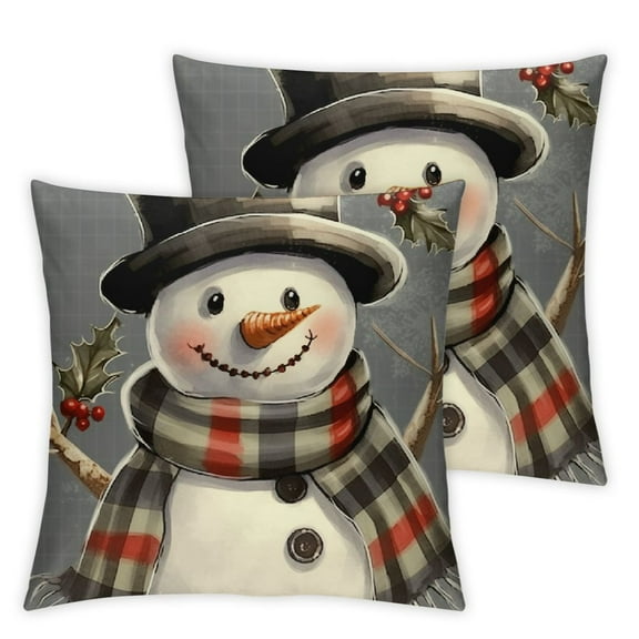 PHYHOO Snowman Decorative Throw Pillow Covers Set of 2 Outdoor Home Decor, Black White Buffalo Christmas Holiday Farmhouse Cushion Case 12x12in