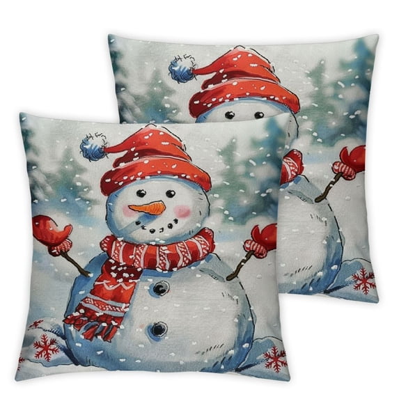 PHYHOO Snowman Snowflake Christmas Throw Pillow Covers Christmas Xmas Winter Holiday Cushion Case Decoration for Sofa Couch Set of 2 20x20in