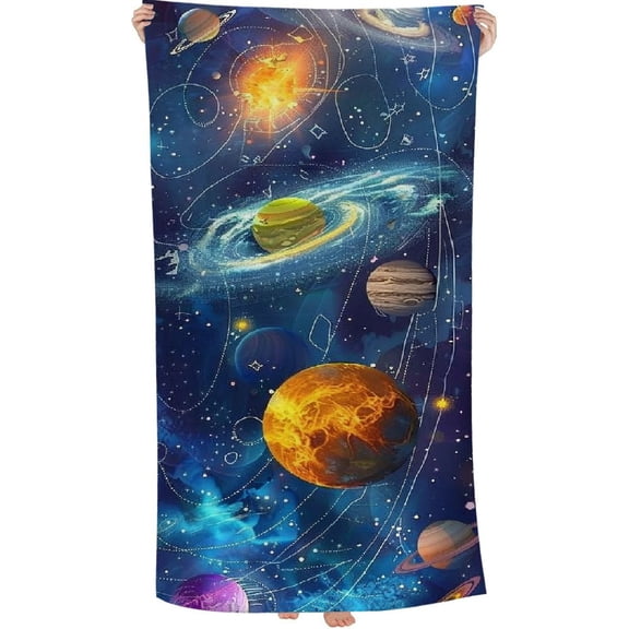 PHYHOO Solar System Planets Beach Towels Oversized Microfiber Beach Towel for Adults Extra Large Beach Towel Sand Free Towel for Travel, Pool, Camping 30x60in