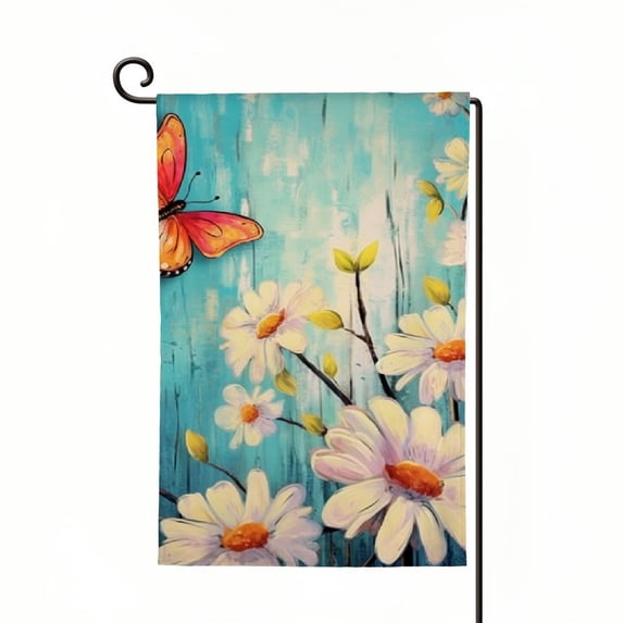 PHYHOO Spring Daisy Garden Flag Double Sided Floral Butterfly Yard Outdoor Burlap Outside Decoration Flag White