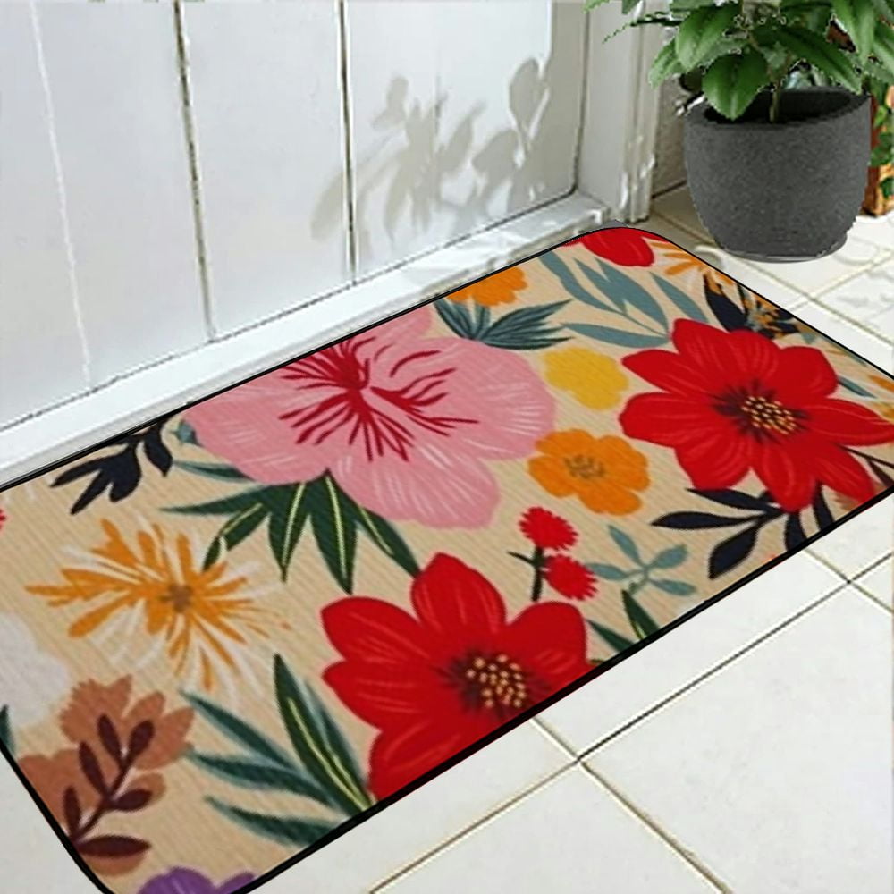PHYHOO Spring Floral Door mats, Flowers Rug Washable Indoor Outdoor, Non Slip Doormat with Rubber Backing, Summer Absorbent Carpet Rugs Floor Mat for Outside Patio Home Decor 19.68*47.24 in