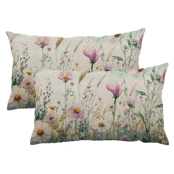 PHYHOO Spring Floral Throw Pillow Covers 12x20 Set of 2 Summer Flower Lumbar Cushion Cases for Couch Sofa Home Decorations 12x20inch