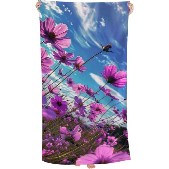 PHYHOO Spring Flower Field Beach Towel, Absorbent Quick Dry Swimming Yoga Beach Towels, Sand Free Microfiber Beach Towel 30x60in