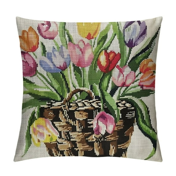 PHYHOO Spring Flowers Tulip Home Sweet Home Throw Pillow Covers, Buffalo Plaid Cushion Case for Sofa Couch
