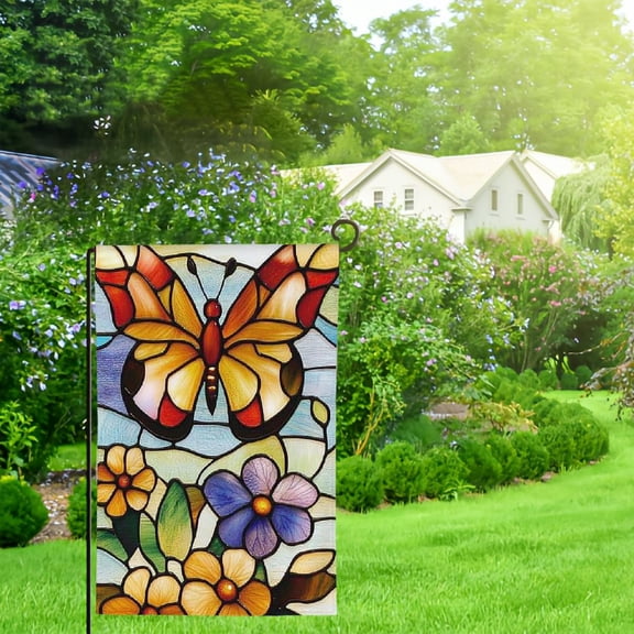 PHYHOO Spring Garden Flag Stained Flower Welcome Floral Summer Holiday Yard Sign Outdoor Outside Home House Decor 12x18in