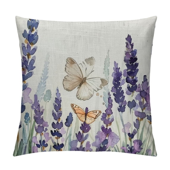 PHYHOO Spring Pillow Cover Floral Butterfly Decorations Farmhouse Pillow Case Decor for Sofa Couch(Purple