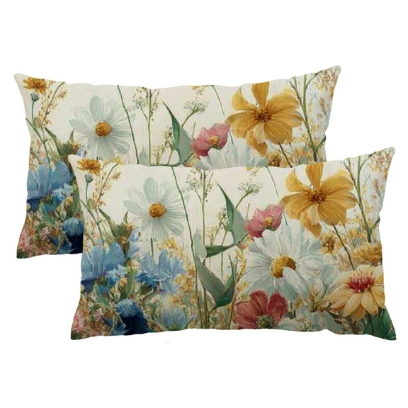 PHYHOO  Spring Pillow Covers 12x20 Inch Set of 2 Daisy Floral Decorative Throw Pillowcases Farmhouse Summer Outdoor Patio Cushion Cases for Sofa Couch Home Decor 12x20inch