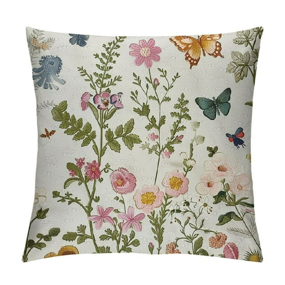 PHYHOO Spring Pillow Covers Botanical Plants Butterfly Decor for White Throw Pillows Covers Outdoor Farmhouse Pillow Covers Decor Couch Living Room