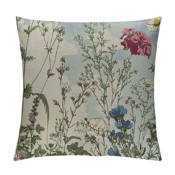 PHYHOO Spring Pillow Covers , Farmhouse Wildflower Green Throw Pillow Covers Floral Plant Outdoor Decorative Pillows for Couch Home Sofa Living Room