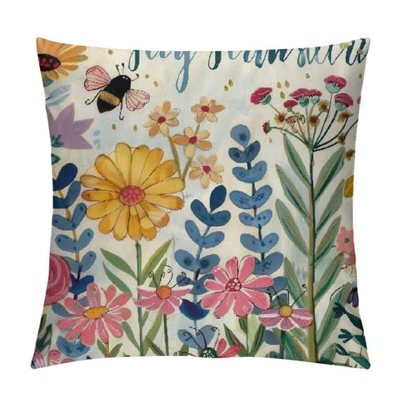 PHYHOO Spring Pillow Covers Fresh Flower Market Spring Decorations Throw Farmhouse Pillowcase Linen Cushion Case for Spring Home Décor