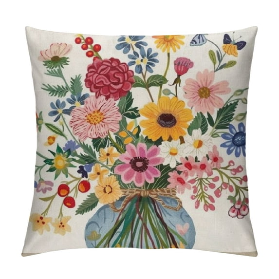 PHYHOO Spring Pillow Covers  Fresh Flower Market Spring Decorations Throw Farmhouse Pillowcase Linen Cushion Case for Spring Home Décor