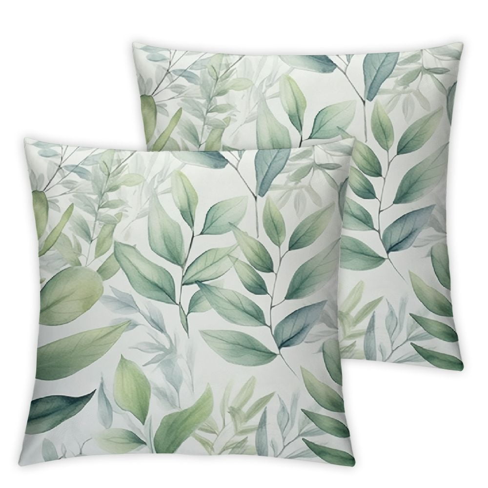 PHYHOO Spring Sage Green Pillow Covers Set of 2,Watercolor Eucalyptus ...