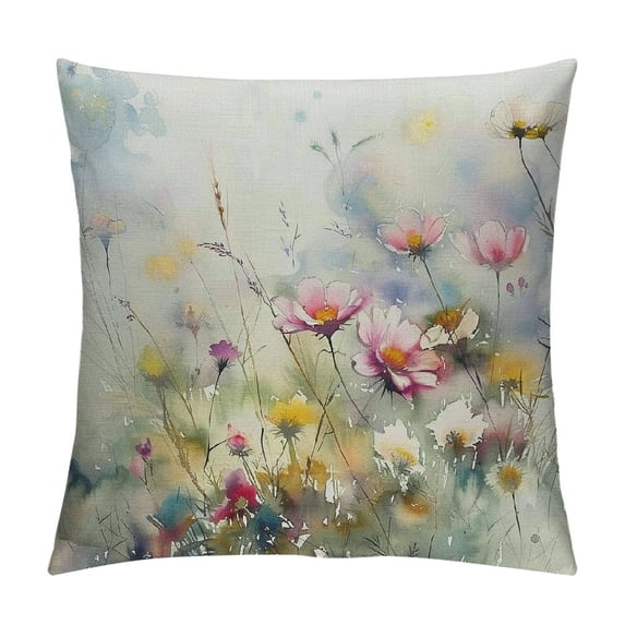 PHYHOO Spring Summer Floral Throw Pillow Covers Colorful Wildflower Outdoor Pillows Cover Watercolor Flowers Rustic Farmhouse Linen Decorative Cushion Case for Couch Bed Decor