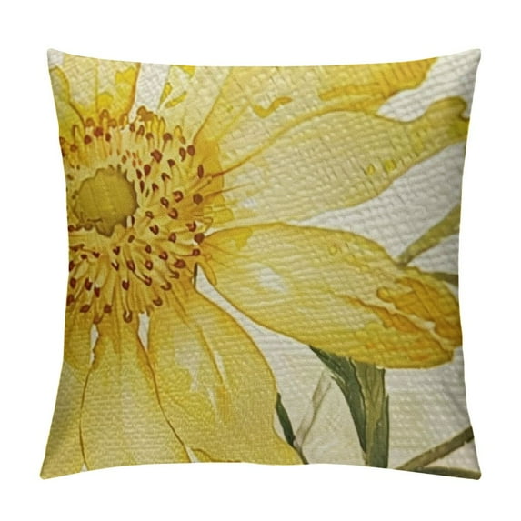 PHYHOO Spring Summer Flowers Yellow Throw Pillow Covers, Cushion Case for Sofa Couch White