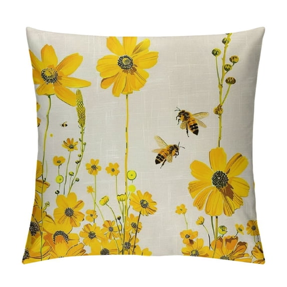 PHYHOO Spring Summer Pillow Covers Farmhouse Daisy Floral Bee Decorations Yellow Patio Outdoor Cushion Case for Sofa Couch Home Decor