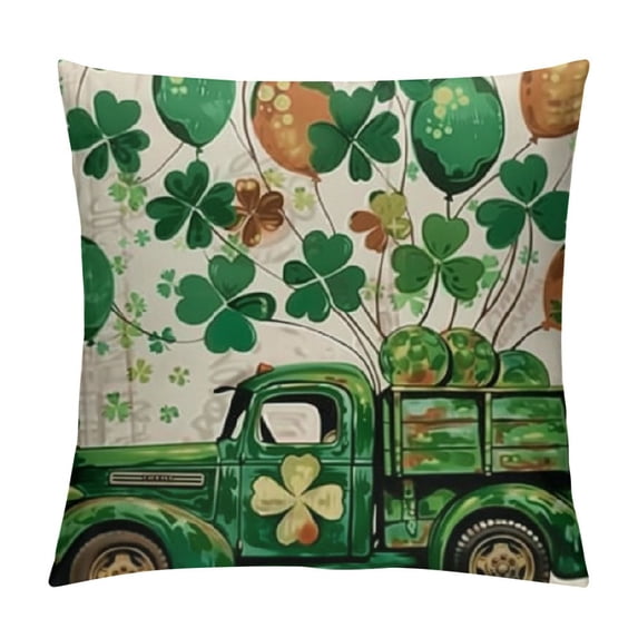 PHYHOO St.Patrick's Day Pillow Covers,Buffalo Plaid Hat Truck Coin Decorations Holiday Farmhouse Spring Pillow Case Decor for Sofa Couch