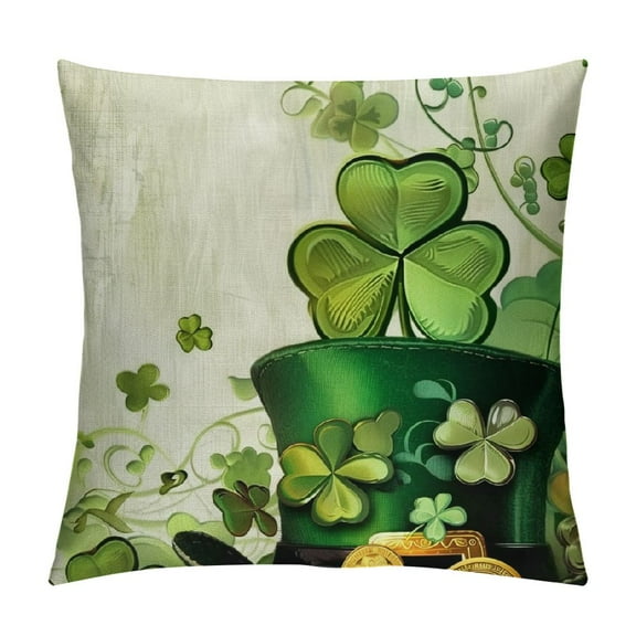 PHYHOO  St Patricks Day Pillow Covers Happy St Patricks Day Lucky Clover Hat Decor for Throw Pillows Covers St Patricks Day Pillow Covers Decor Couch Living Room  White