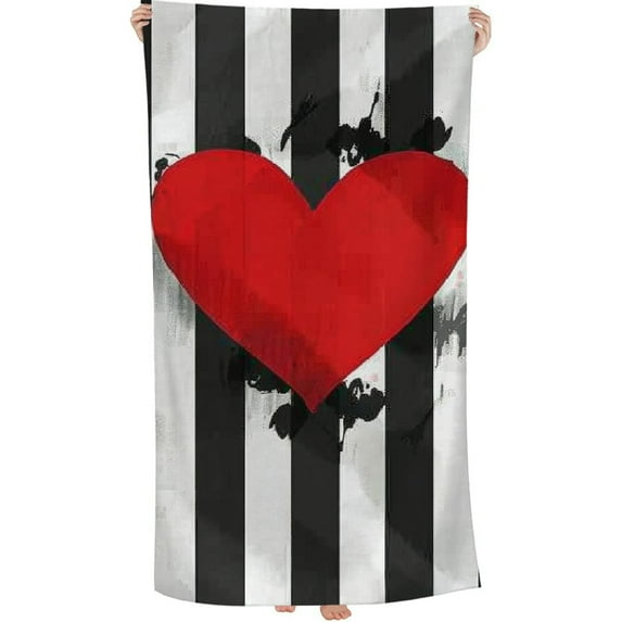 PHYHOO Striped Heart Valentine's Day Microfiber Sand Free Beach Towel Oversized Quick Dry Absorbent for Pool Swimming Bathroom Beach Towel 30x60in