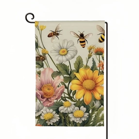 PHYHOO Summer Garden Flag Double Sided, Sunflower Bee Welcome Seasonal Holiday Yard Outdoor Decoration White
