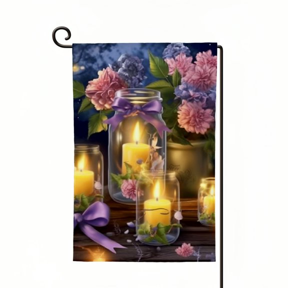 PHYHOO Summer Garden Flag Double-side Fireflies Candle Home Outdoor Yard Spring Garden Flag Decoration White