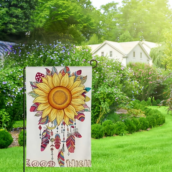 PHYHOO Summer Garden Flag Outside Double Sided, Seasonal GOOD NIGHT Sunflower Dream Catcher Yard Flags, Spring Decor for Farmhouse Outdoor Decoration 12x18in