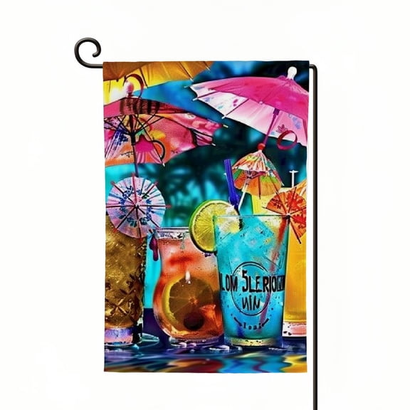 PHYHOO Summer Pool Garden Flag Double Sided It's Always 5 O'clock at The Pool Decorative Garden Flags For Outside Summer Decorations Tropical Drinks Cocktail Bar Sign Swimming White