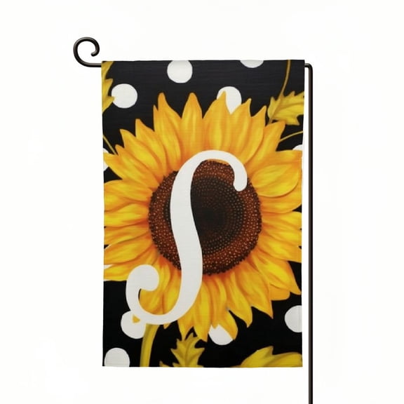 PHYHOO Summer Sunflower Garden Flag Double Sided Burlap, Small Welcome Initial Letter C Family Last Name Yard House Flag Outdoor Polka Dots Decoration White