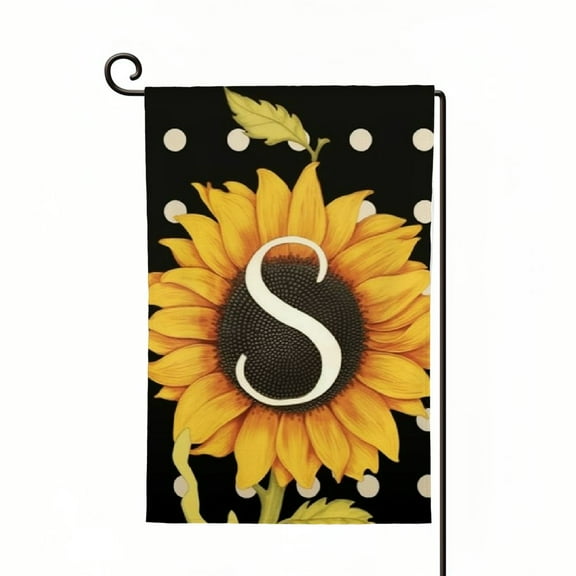 PHYHOO  Summer Sunflower Monogram Garden Flag Double Sided Burlap, Small Welcome Initial Letter C Family Last Name Yard House Flag Outdoor Polka Dots Decoration White