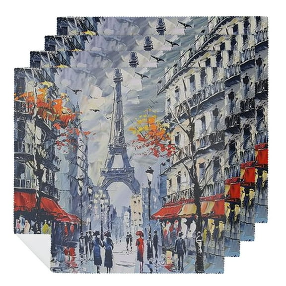 PHYHOO Table Napkin Cloth Art Painting Paris Eiffel Tower Cloth Napkins Washable Wrinkle Free Dinner Napkin for Wedding Parties Restaurant Decor Everyday Use 2 PCS