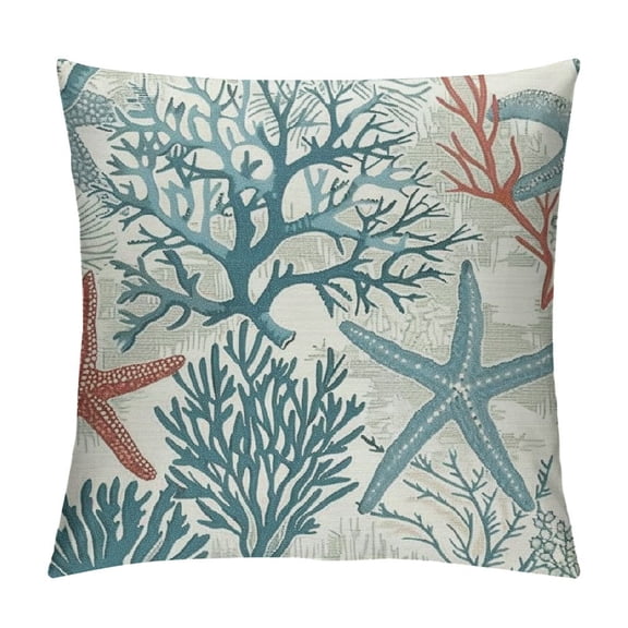 PHYHOO Take Me to The Beach Coral Starfish Throw Pillow Covers, Motto Blue Cushion Case for Sofa Couch