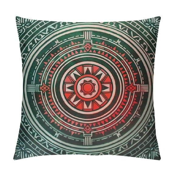 PHYHOO Teal and Coral Throw Pillow Cushion Cover, Ombre Mandala Art Antique Gypsy Folk Pattern Mystical Cosmos Image, Decorative Square Accent Pillow Case, Teal Coral White
