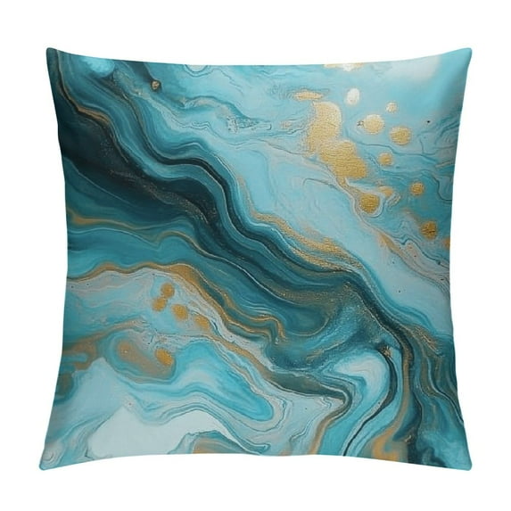 PHYHOO Teal and Gold Marble Pillow Cover for Sofa Decorative Square Pillowcase Soft Cozy Cushion Case for Couch Bed Bedroom Living Room Office 18x18in