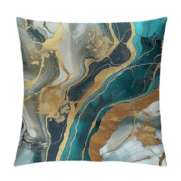 PHYHOO Teal Marble Throw Pillow Covers, Gold Crack Pillow Covers, Abstract Metallic Texture Cushion Covers, Luxury Shinny Boho Hippie Fluid Reversible Decorative Pillow Covers White